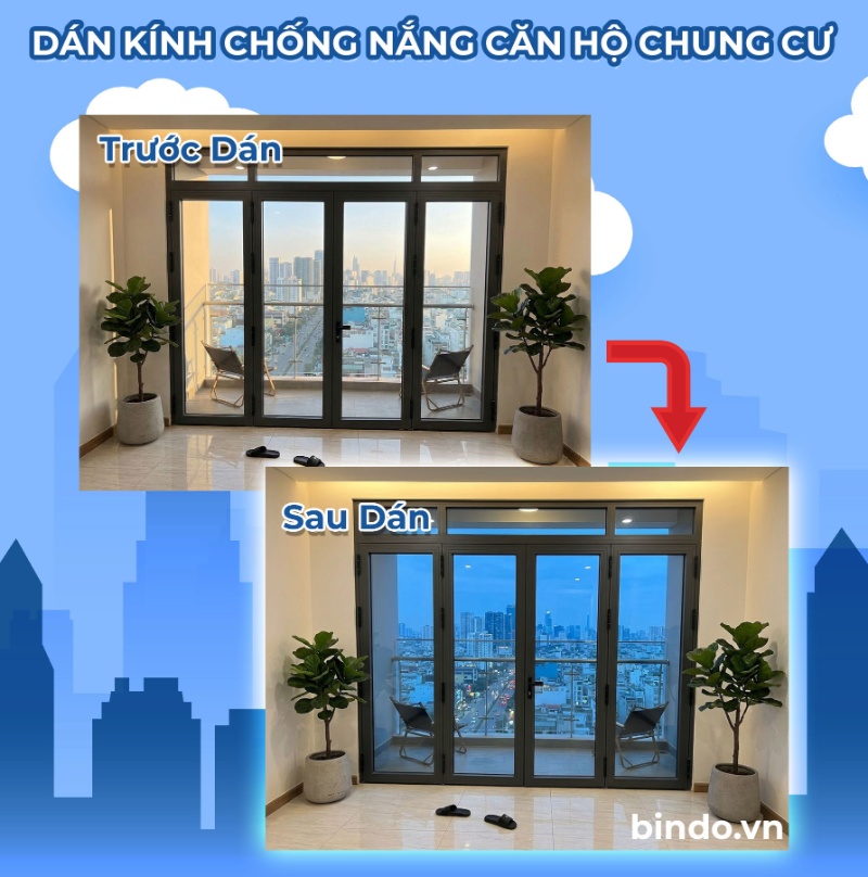 Hình ảnh thi công dán kính cách nhiệt chung cư 1
